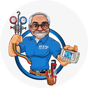 A cartoon of an older man holding a phone and some tools.